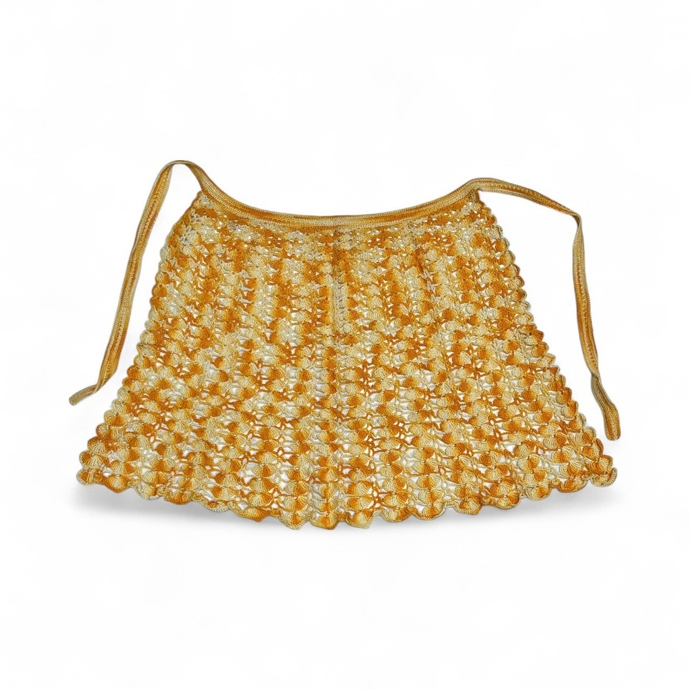 Vintage Handmade Crochet Waist Apron‎ Retro Sunflower Yellow